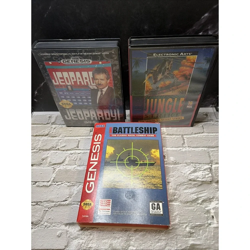 Sega Genesis Bundle Jungle Strike Jeopardy Super Battleship CIB Games NM